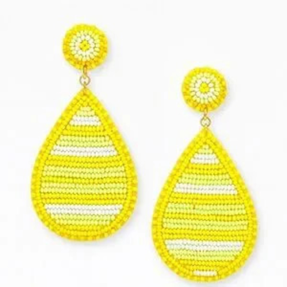 Yellow Beaded Teardrop Earrings